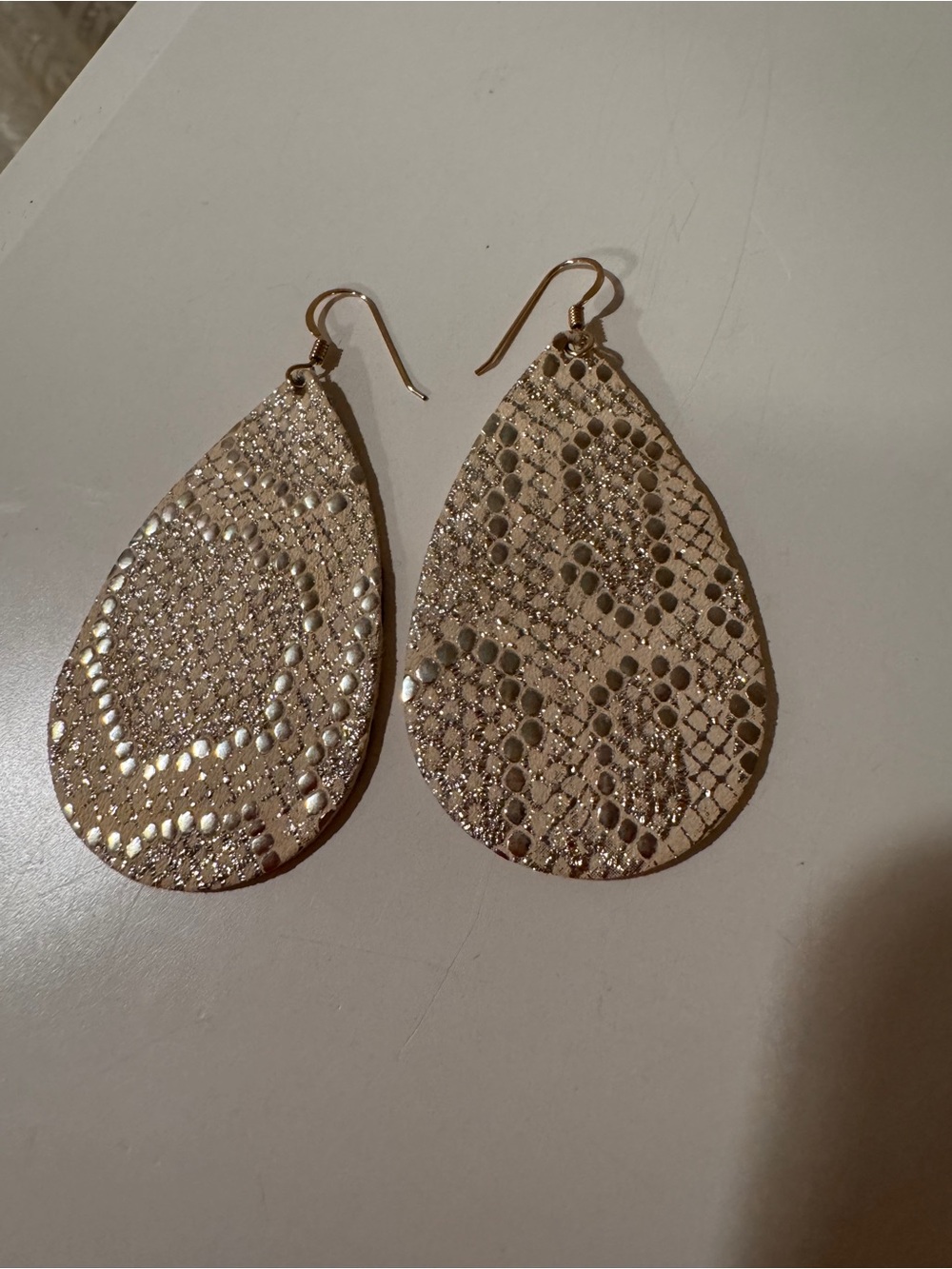 3/12$ Gold Teardrop Textured Leather Earrings - Women's Fashion Jewelry